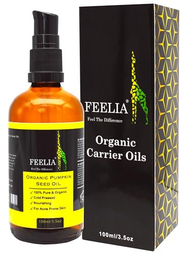 Feelia - Organic Pumpkin Seed Oil - Cold Pressed, Rich in Antioxidants, Vitamins A & C, Nourishing, For Acne Pro Skin, 100% Pure & Organic (100ml)