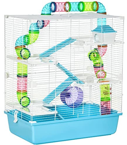 PawHut Grande Cage pour Hamsters Cage pour Rongeur 5 Niveaux avec Tunnels Abreuvoir Roue maisonnette échelles dim. 59L x 36l x 69H cm