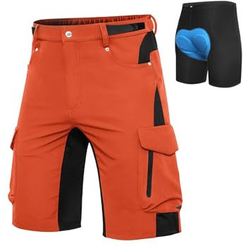 Cycorld MTB Hose-Kurz-Herren-Fahrradhose-Gepolstert, Schnelltrocknende MTB Shorts Radlerhose Atmungsaktiv Radhose Herren Kurz mit Verstellbaren Klettverschlüssen(Orange, XXL)