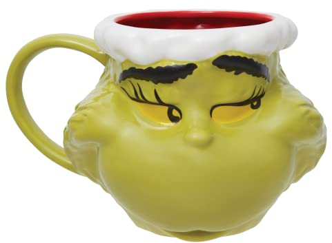Department 56 Dr. Seuss Grinch Face Sculpted Coffee Mug, 24 Ounce, Multicolor