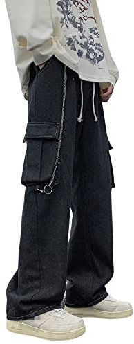 Jeans Herren Casual Relaxed Fit Straight Multi Pocket Baggy Hip Hop Y2K Jeanshosen