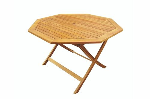 Briconess.com achteckiger abschließbarer Tisch aus Akazie mit zentralem Loch, 110 x 110 x 74 cm, Folding