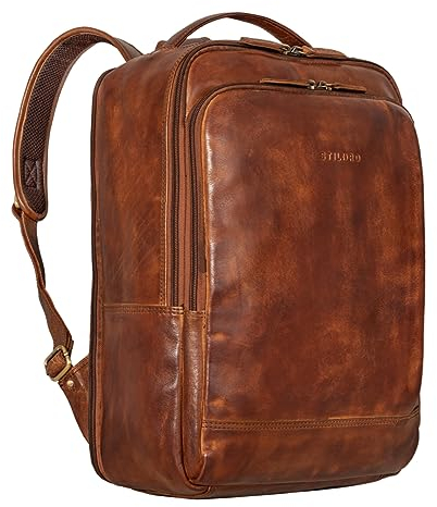 STILORD 'Beck' Business Rucksack Herren Leder Backpack Groß Laptoprucksack 16 Zoll Daypack Cityrucksack Leder Vintage Uni Rucksack Studenten, Farbe:brandy - cognac
