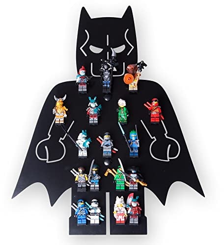 moin minis Ninja Kinderzimmer Regal Schwarz für 18 Minifiguren kompatibel Batman Figuren und Klemmbausteinen, Aufbewahrungsregal Schaukasten Regal Wandregal Ordnungssystem Sammelvitrine
