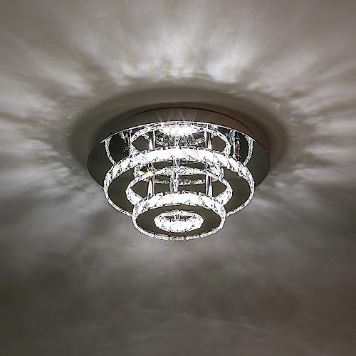 LIGKIN LED-Deckenleuchte 36W Moderne LED Kristall Deckenlampe Rund Edelstahl Kronleuchter für Wohnzimmer Esszimmer Schlafzimmer Badezimmer, Ø30 cm