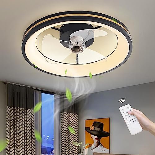 Ventilador De Techo con Iluminación LED 45W Lámpara De Techo Ventilador Silenciosa Luz De Techo Moderna Regulable Mando A Distancia Lámpara De Ventilador para Comedor Sala De Estar Dormitorio Negro