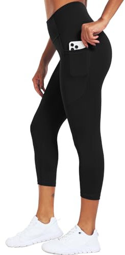 CADMUS Trainingsleggings mit hoher Taille, Caprihose für Damen, athletische Yogahose mit zwei Seitentaschen, M