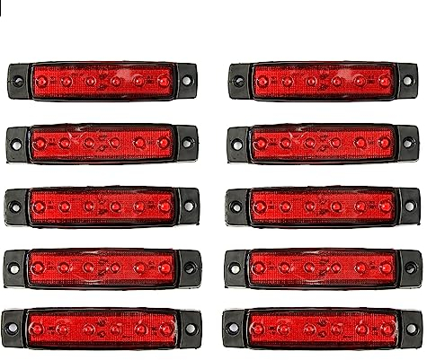 10x Rot Begrenzungsleuchten Seitenmarkierungsleuchten 6 LED 12V 24V Positionsleuchten für LKW, Anhänger, Wohnmobil, Wohnmobil, Pickup, Traktor, LKW, SUV, Boot,