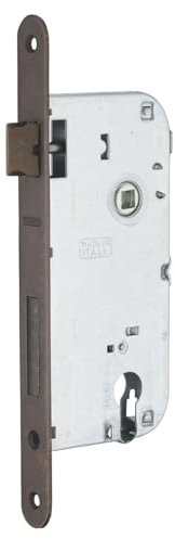 Boitier de Serrure Encastrable à Cylindre, pour Porte d'entrée, Axe 50 mm, Entraxe 90 mm, Bouts Ronds, Bronze, Sécurité Optimale, Installation Facile, Mécanisme à Un Tour, Acier, THIRARD