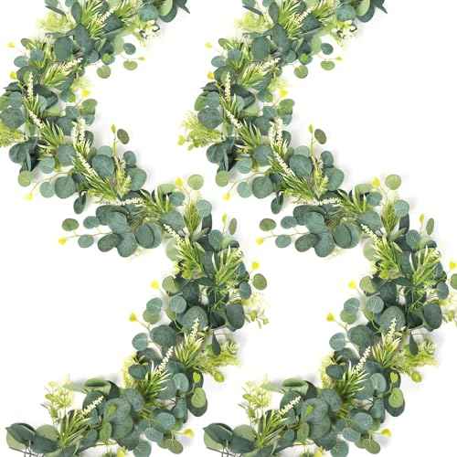 Betylifoy Künstliche Eukalyptus Girlande Wie echt, Aufhängen Girlande Eukalyptus Reben 2Pcs 180cm Künstliche Pflanzen Eukalyptus Grüngirlande für Hochzeitshintergrund Party Tischdekoration