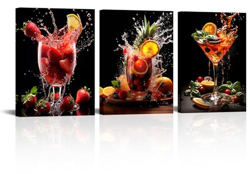 Artmyharbor Kitchen Picture Decor Wine Cup Canvas Print 3 Piece Wall Art 12 x 16 inches