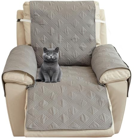 JUNLEBUYI Sesselschoner Mit Taschen, Sesselauflage Relax Mit Armlehnen, Fernsehsessel Sesselschoner, Relaxsessel Sesselschoner Mit Verstellbaren Riemen, 1 Sitzer Sesselauflage (Grau)