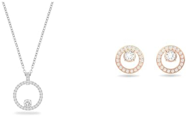 Swarovski Creativity Anhänger, Rund, Weiss, Rhodiniert & Creativity Ohrstecker, Rund, Weiss, Roségold-Legierungsschicht