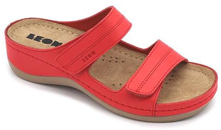 LEON 907 Lederschuhe Sandalen Sandalette Clog Pantolette Komfortschuhe Hausschuhe, Damen, Rot, EU 40