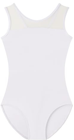 AOQUNFS Mädchen Masche Ärmellos Ballettkleidung Kinder Gymnastik Turnanzug Tanzen Mädchen Ballett Body, AM3000BX-Weiß, 11-12Jahre