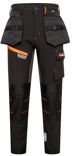 Men's Aviator Softshell Waterproof Cargo Workwear Trousers with Knee Pad Pockets