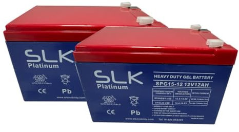 SLK Platinum Mobility Scooter GEL Battery Pair of 2 x 12v 15ah Reliable And long Lasting Replacement Batteries For Electric Scooters And Wheelchairs