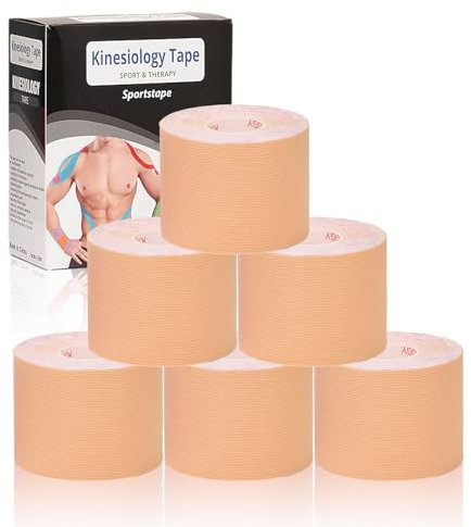 Gotaqery Kinesiotapes 6 Rollen, Kinesiologie Tape (5cm x 5m), wasserdichtes & elastisches Kinesio Tape für Sport für Knöchel, Knie, Schulter und Ellenbogen, Hautfreundlich Tapes (Beige)
