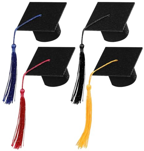 Alipis Mini Graduation Cap Bottle Toppers, 4 Pcs Felt Hat Decorations with Tassels, for Ceremony Party, Cupcakes and Party Favours, Reusable Mini Caps in Vibrant Colours