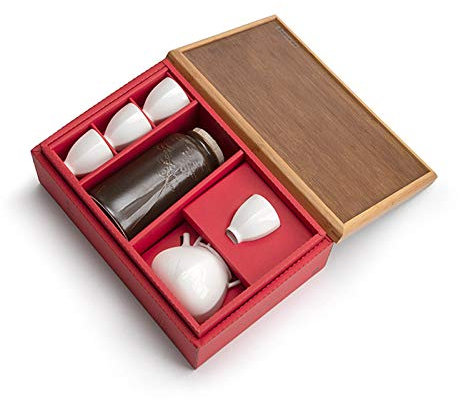 DSeenLeap Tee-Set/Teekannen-Set, Keramik, chinesische Tee-Sets inklusive Teekanne, 4 kleine Teetassen, Teetablett, geeignet für Reisen, Zuhause, Outdoor und Büro, chinesisches Set (Messing)