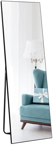Vasemouh 150 x 41 cm Hochwertiger Standspiegel mit Schwarzem PVC-Rahmen und Gehärtetem Glas, Ideal für Schlafzimmer, Wohnbereich, Flur oder Badezimmer