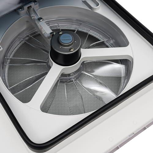 Wiyuer Dachlüftung Lüfter Wohnmobildach Abluftventilator Entlüftung Wohnmobil Luke Fenster Dachhaube mit LED und 10 Flügeln 28x28cm für Wohnmobil Wohnwagen Bidirektionale Luftabsaugung