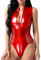 MIZSPISE Latex Dessous Damen Bodysuit Sexy Unterwäsche Reizwäsche Zipper Erotic Wetlook Outfit Babydoll Lackleder Lingerie Lack Nahtlose Party Leder (Rot, Einheitsgröße)