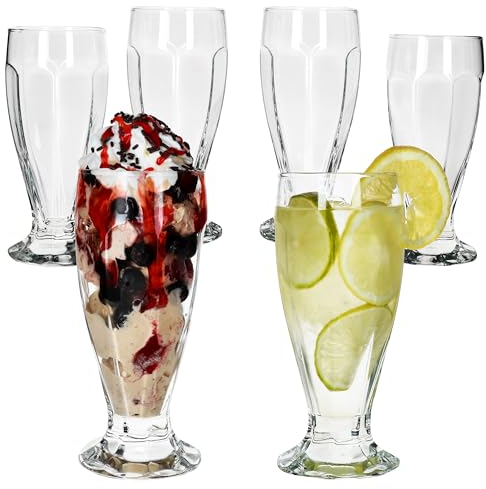 MamboCat London Lot de 6 coupes à glace hautes avec pied en verre I 350 ml I Verres coniques avec relief pour dessert, milkshakes, café glacé, cocktails et fruits
