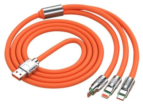 3 in 1 Multi Charging Cable Fast Charger Cable Charging Cord Adapter with IP/Type C/Micro USB Ports for Compatible with Phone,Tablets (Orange)