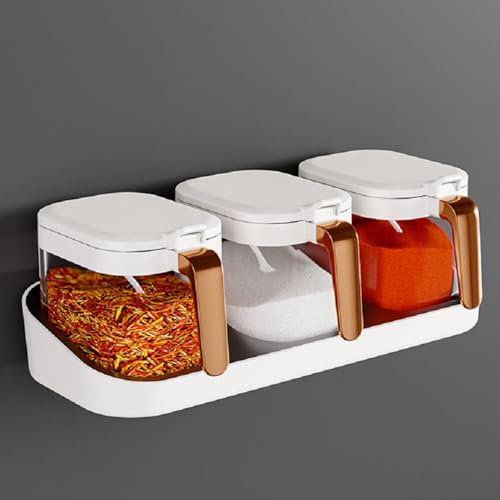 3PCS Spice Set,Hot Chocolate Station Jars,Seasoning Jars with Lids and Spoon,Plastics Seasoning Jars for Spice Storage,Canisters Sets for The Kitchen,Salt Container,Sugar Pot,Coffee,Tea(White)