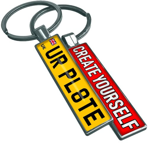 SONZE Custom Number Plate Keyring with Name Text Logo Photo Initial - License Plate Keyring Vehicle Reg Plate Keychain Keyfob Car Accessory Personalised Gifts