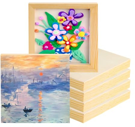 YKUKIZEE 6PCS Wood Canva Board for Painting 20x20cm Blank Art Cradled Panel | 8x8 inch, 2 cm Deep, Unfinished, Square, Wood Cradled Panel, for Craft, Drawing, Encaustic, Watercolor, Oils, Acrylic