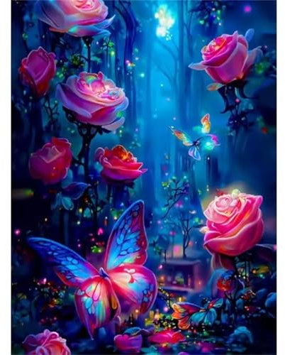 QiHon Peinture par Numéros pour Adultes Jungle, Peinture par Numéro Adulte Papillon Fleur, DIY Kits de Peinture à L'huile avec Peinture et Pinceau 55x70cm (Cadre DIY)