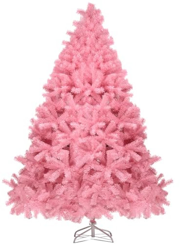 COMHOMA Christmas Tree 6ft, Pink Artificial Christmas Tree with 800 Tips Xmas 180CM Foldable Metal Stand for Indoor Outdoor Holiday Decorations (Pink)