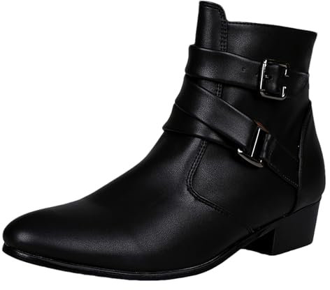 ANUFER Uomo Bello A Punta Stivaletti Tacco Occidentale Cerniera Laterale Cuoio Stivaletti Eleganti Nero SN079209 EU41