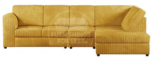 Furnishings For Less UK New Luxor Colourful Soft Jumbo Cord L shaped Large 5 Seater Corner Sofa Mustard Full Back With Chaise (Mustard, 5 Seater Right Hand Facing)