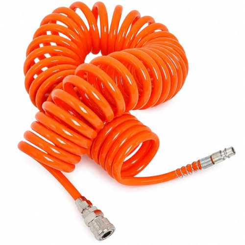 Topolenashop Tubo Aria Compressa a Spirale 8 Metri Flessibile | Ø 5x8 mm | Con Attacco Rapido 1/4” | Tubo Pneumatico Alta Resistenza per Compressore, Officina e Garage
