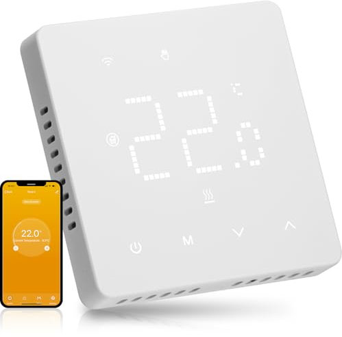 Termostato WiFi para calderas de calefacción termostato Programador Diario Adecuado para Sistemas de calefacción por Agua y Gas.Termostato Empotrado con Control por Voz Compatible con Alexa y Google