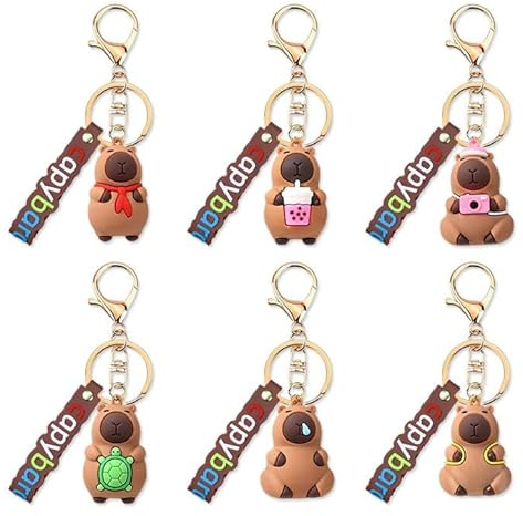 Porte Clés Capybara 6 Pièces,Kawaii Capybara Keychains,Décoration De Keychain Animal,Capybara Keyring Pour Les Enfants Personnalisé Sac D'École Accessoire Voiture