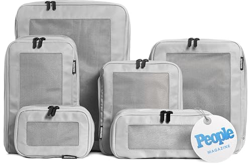 Aerotrunk, Kompressions-Packwürfel für Reisen – Organizer-Taschen für Gepäck mit Doppelreißverschluss, passend für Koffer (6er-Set, hellgrau)