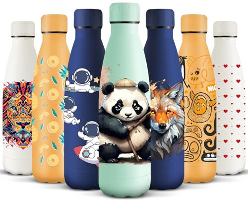 HoneyHolly Borraccia Termica, Senza BPA, Borraccia Bambini, 500ML Acciaio Inossidabile 18/8, Bottiglia Termica A Prova di Perdite, Borraccia Acciaio Inox per Scuola, Ufficio e Attività All'aperto