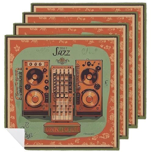 Stoffservietten, langlebig, weich, saugfähig, Tischservietten, Set mit 4 Stück, Jazz-Musikausrüstung mit Vintage-Hintergrund, Küchen-Platzsets, wiederverwendbar, waschbar, Servietten für Partys