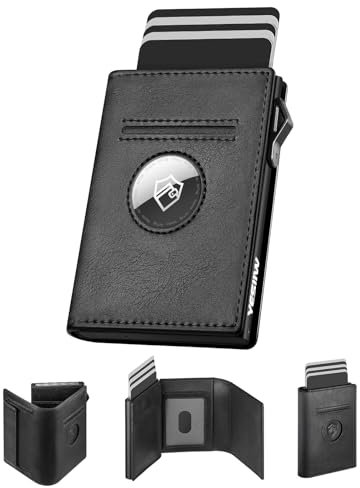 YESIIW Porta Carte Airtag con Super Compatto, Pop up Portacarte Uomo Airtag per 10+ Cartes, 10+ Banconote & Finestra ID, Portafoglio Uomo con RFID & Chiusura Magnetica (Nero, XL Portamonete)