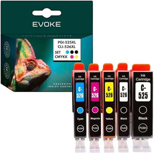 EVOKE 525 526 Patronen Set kompatibel zu Canon Pixma IP4850 IP4950 MG5150 MG5350 MG5250 (CMYK + Schwarz) 2680 Seiten 62ml
