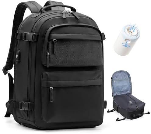 BJLFS Vacuum Backpack Travel Bag With Pump New Ryanair Cabin Bags 40x30x20 Underseat Carry On Baggage with Compression System For Flights Waterproof Laptop Backpack With USB Port and Shoe Compartment