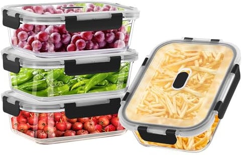 RSWDE Frischhaltedosen Glas Set für Lebensmittel 8 Stück(4 Behälter + 4 Deckel), Glasbehälter mit Deckel Mikrowellengeschirr Spülmaschinen & Gefrierschrankfreundlich - Meal Prep Boxen Glas