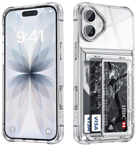 Vunake for iPhone 17 Case with Card Holder(4 Cards) Clear Wallet Cover | Anti-Yellowing Clear Cover,Heavy Duty Shockproof,Military-Grade Protection,Soft TPU+Hard PC Bumper Transparent Phone Case