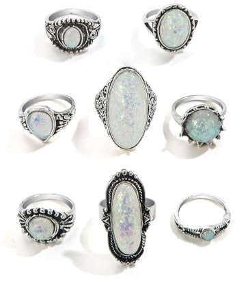 XFSRG 8 Stück Türkis Ringe Damen Retro Stil Ring Set Modisch und Individuell für den Alltag Partys und Musikfestivals