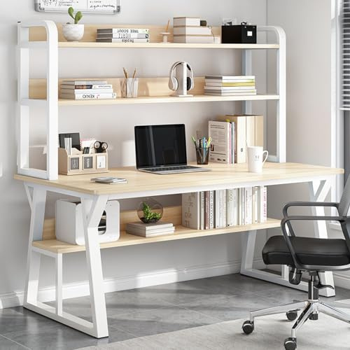 RiouPsithuric Moderner Computertisch mit Aufsatz für das Home Office, platzsparender Arbeitstisch (80 cm, Naturholz)