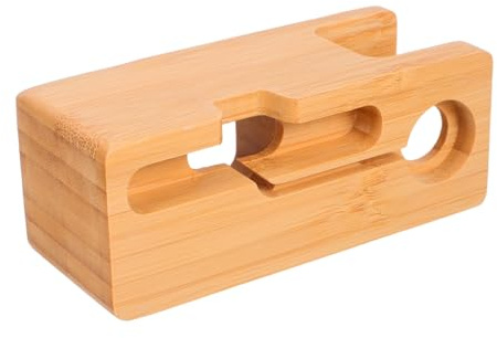 Uonlytech Bambus Holz Ladestation Handy Ständer Und Smartwatch Halterung Mit Stabilem Dockingstand Für Büro Und Zuhause Kompatibel Mit iPhone Und Kabellosen Ladegeräten Natürlicher Organizer